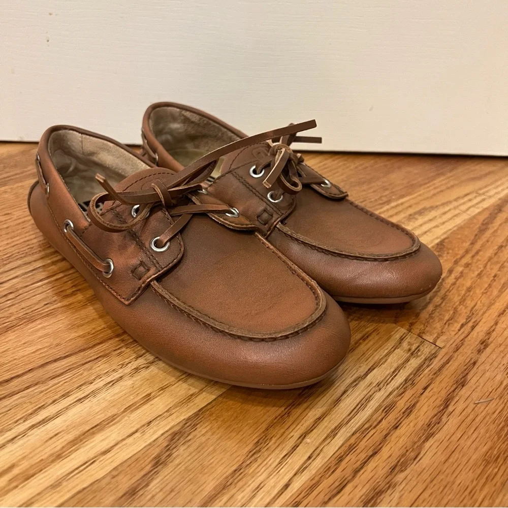 Anthropologie Bibilou Bibi Lou Leather Boat Shoes Brown Cognac Women’s EU 37 6.5